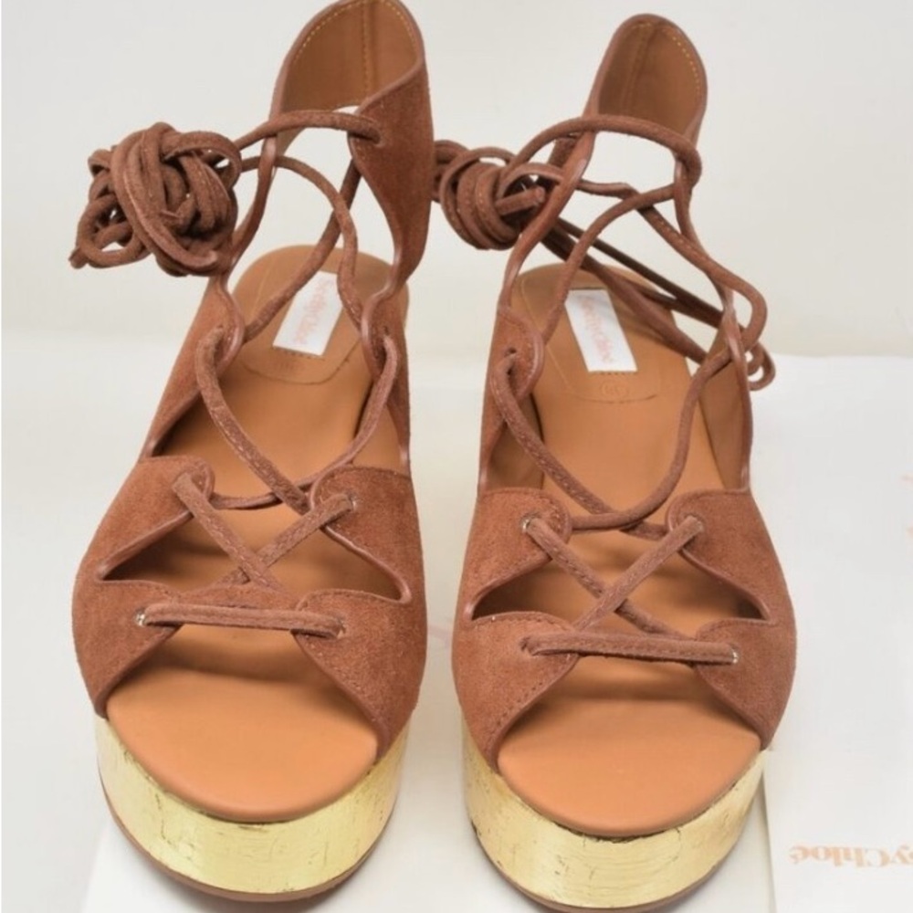 Brown Suede Lace-Up Women's Sandals